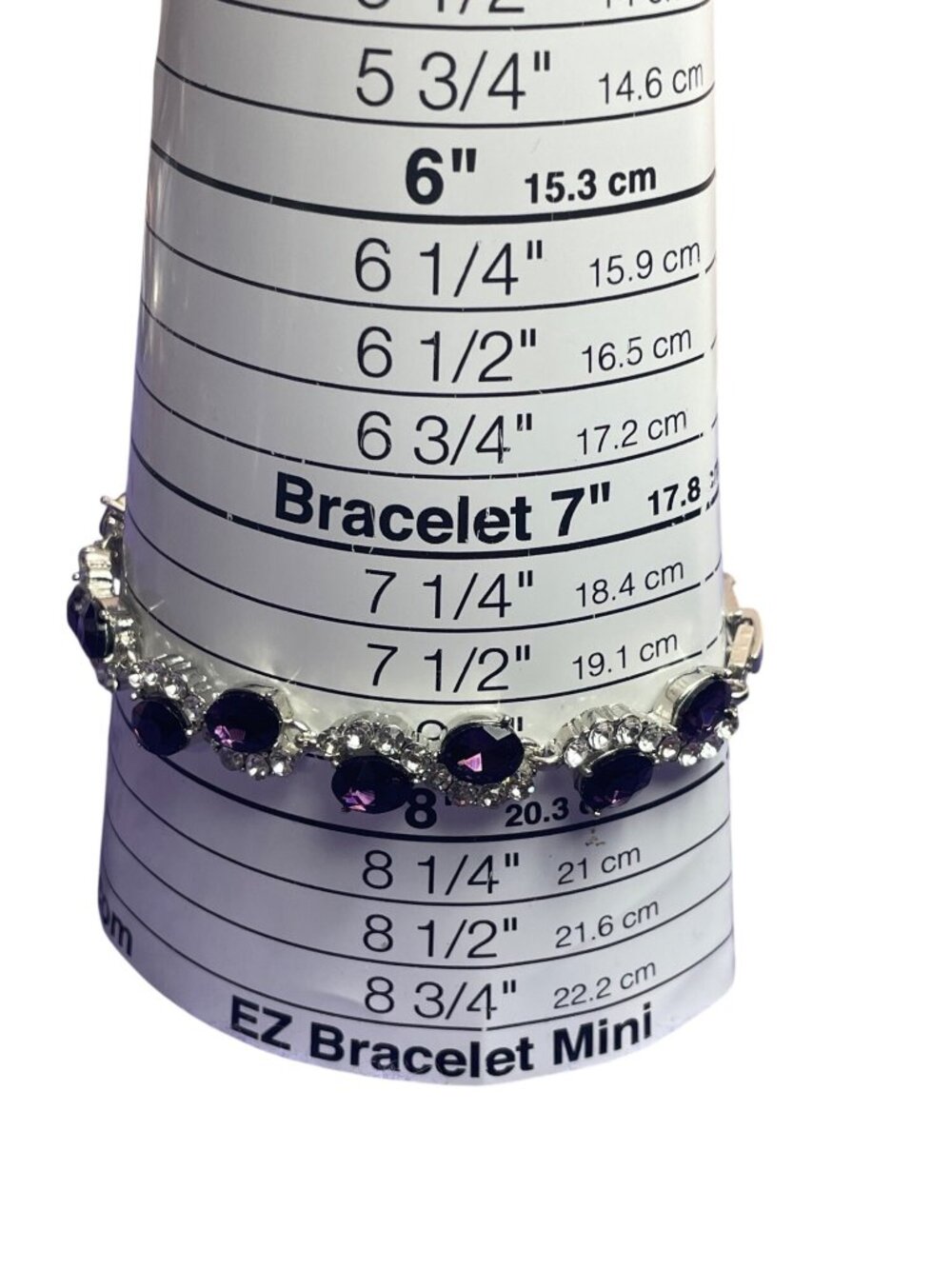 Purple Clear Rhinestone Tennis Bracelet Silvertone Fold Over Clasp 7.75 inches